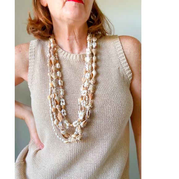 Set of 4 Seashell long strand necklaces Beachy Indie Vintage Jewelry Boho - Picture 1 of 7